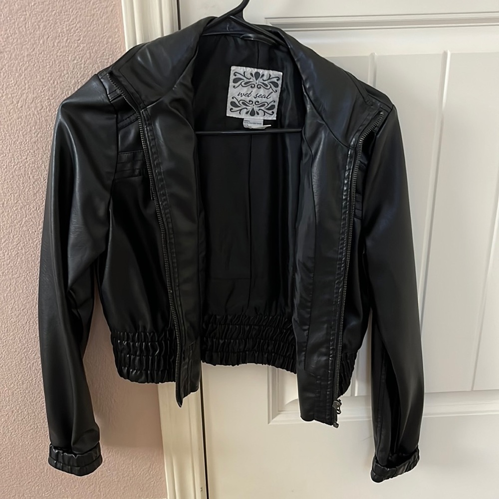 Wet Seal Cropped Faux Leather Jacket